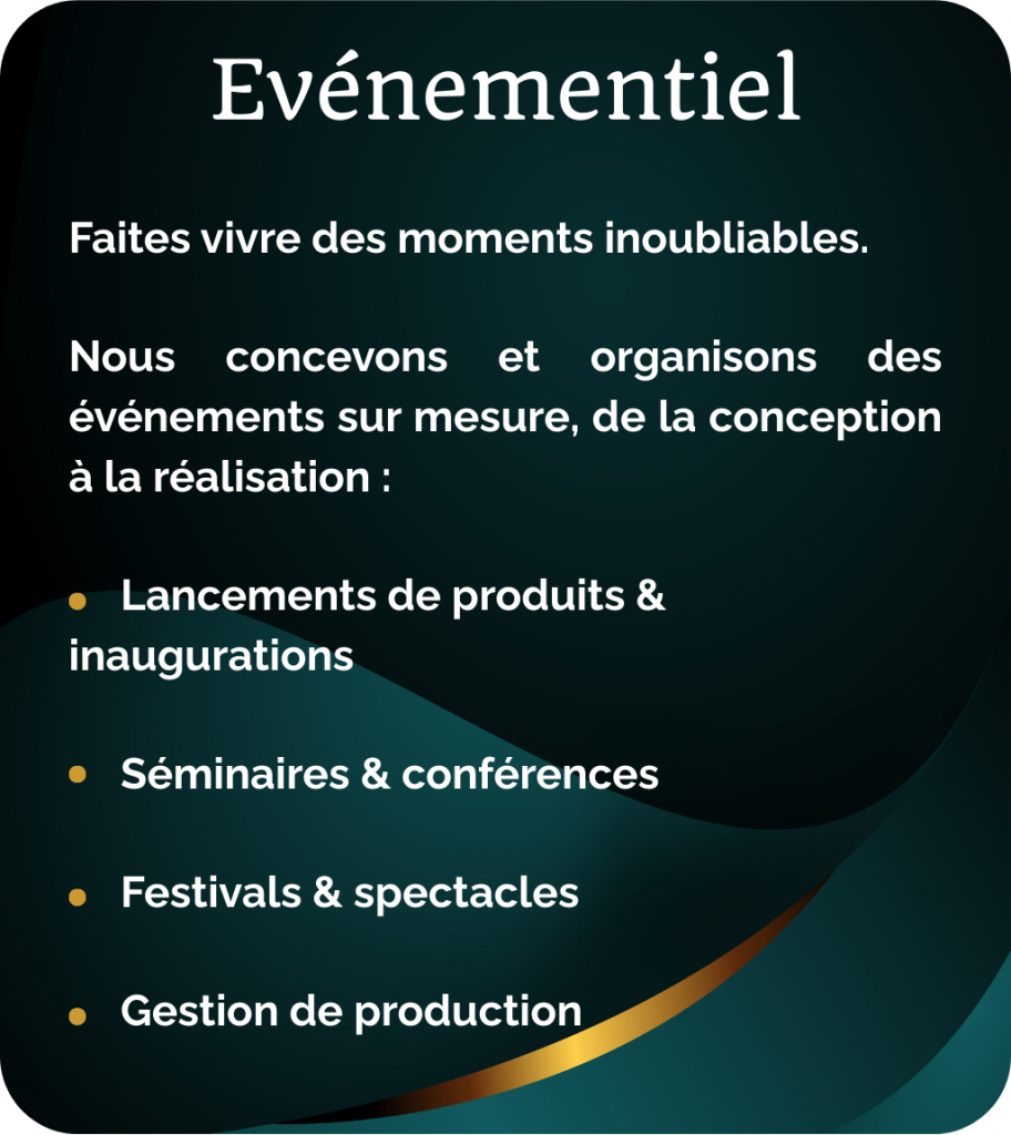 Exemples d'événements organisés par Ma Vibe, illustrant notre expertise dans la création d'événements mémorables et parfaitement orchestrés.