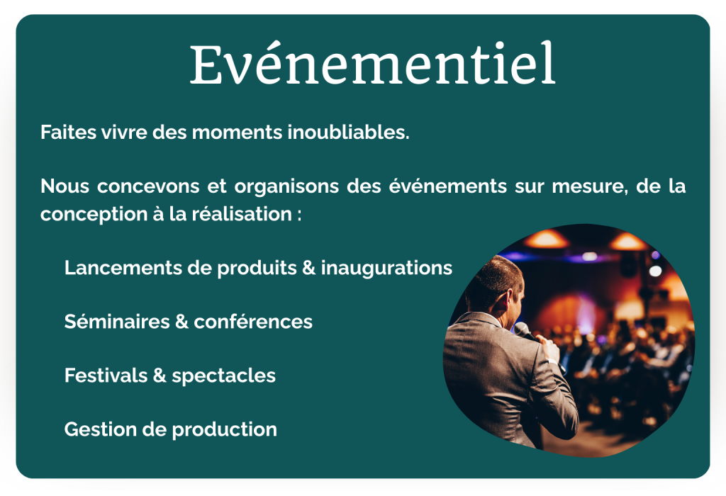 Exemples d'événements organisés par Ma Vibe, illustrant notre expertise dans la création d'événements mémorables et parfaitement orchestrés.