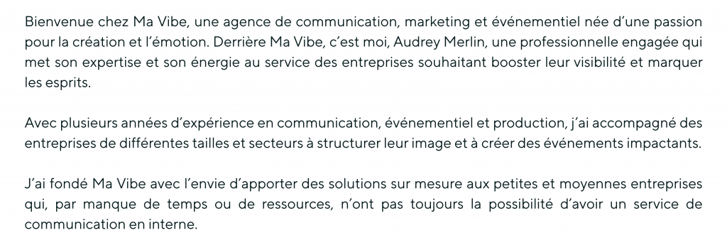 Image représentant l'agence Ma Vibe, spécialisée en communication, marketing et événementiel, offrant des solutions sur-mesure.